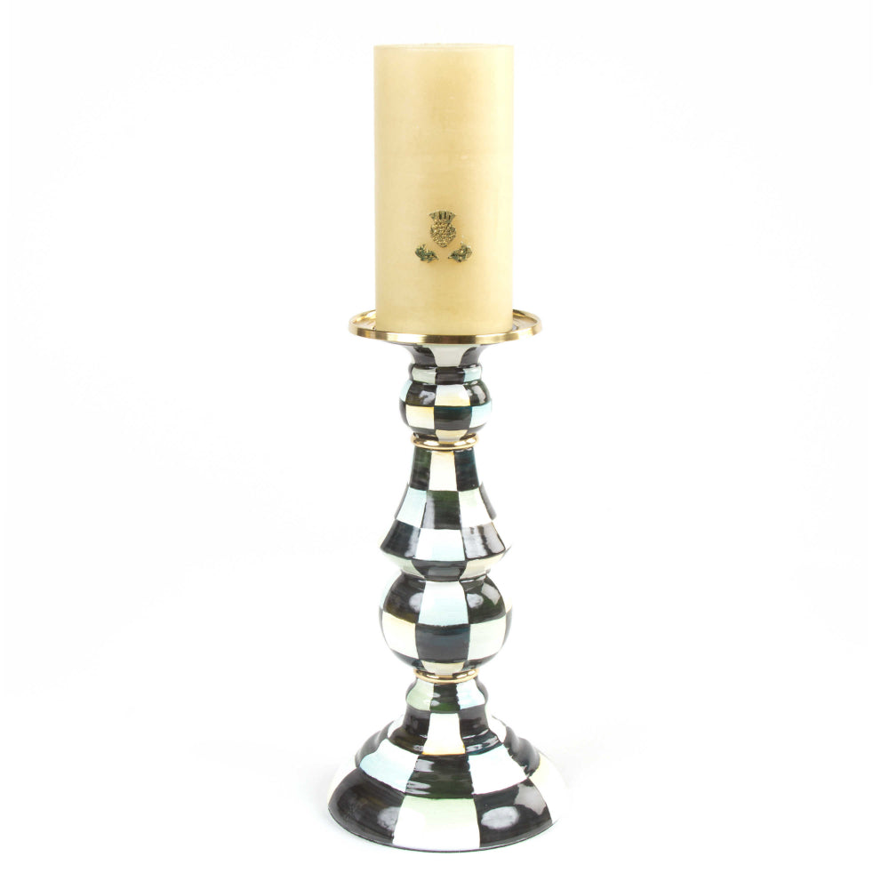 MacKenzie-Childs Heavy-Gauge Hand-Painted Courtly Check Enamel Pillar Candlestick
