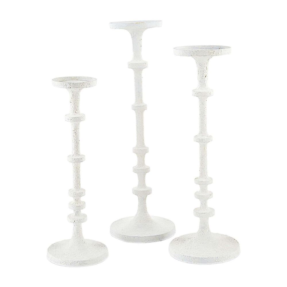 Large Mud Pie White-Washed Metal Candlesticks for Dining Room