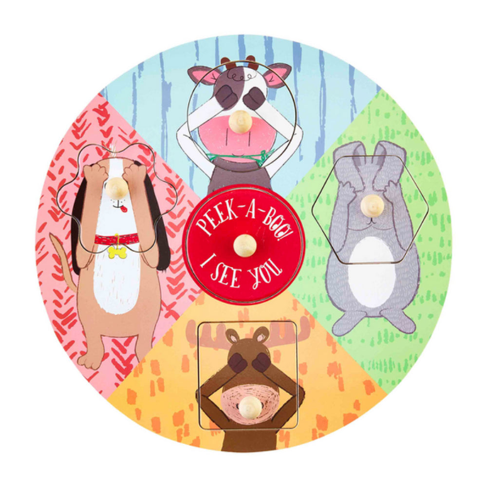 Mud Pie Wooden Peek - A - Boo Round Puzzle for 18+ Months Kids