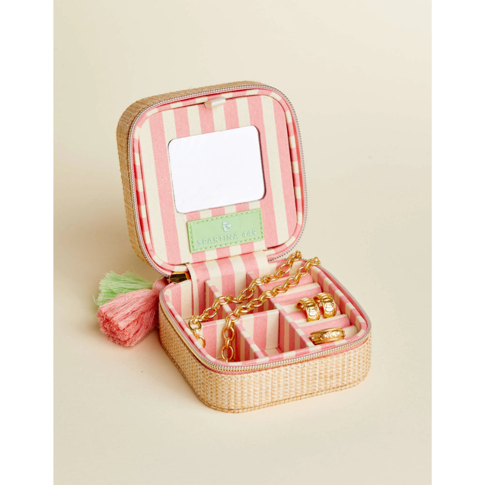 Spartina Palm Tree Inspired Bohemian Style Jewelry Travel Case with a Handy Mirror