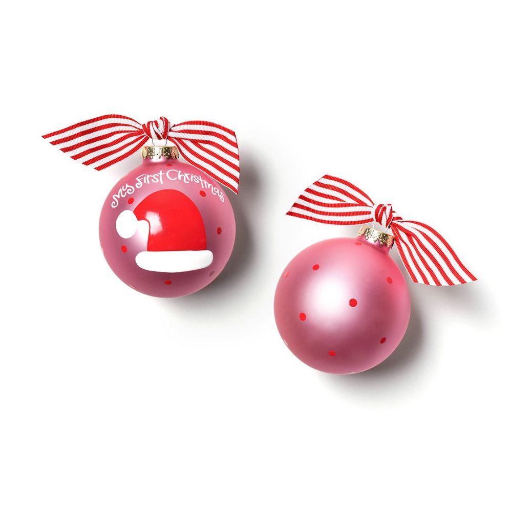 Coton Colors Glass Ornament for Girl's First Christmas Hat