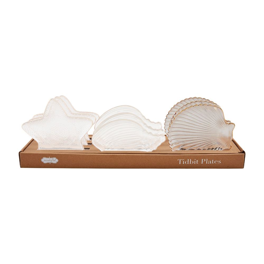 Mud Pie Decorative Sea-themed Gold Edge Glass Tidbit Serving Plates