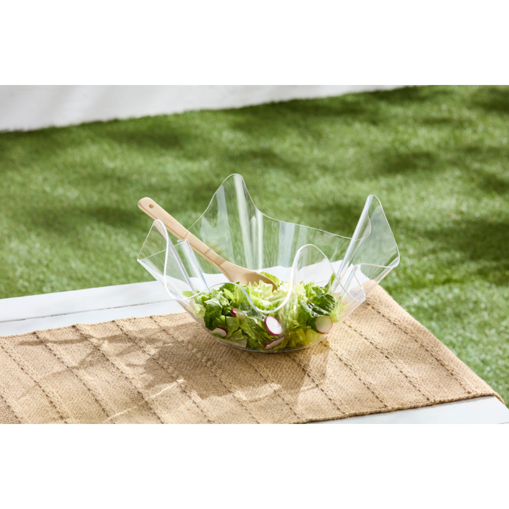Mud Pie Elegant Acrylic Ruffle Serving Bowl Set with Stylish Wooden Spoon