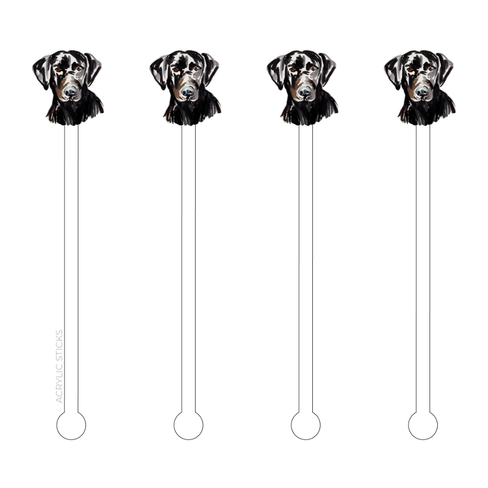 Set of 4 Stylish Black Lab Profile Acrylic Beverage Stir Sticks