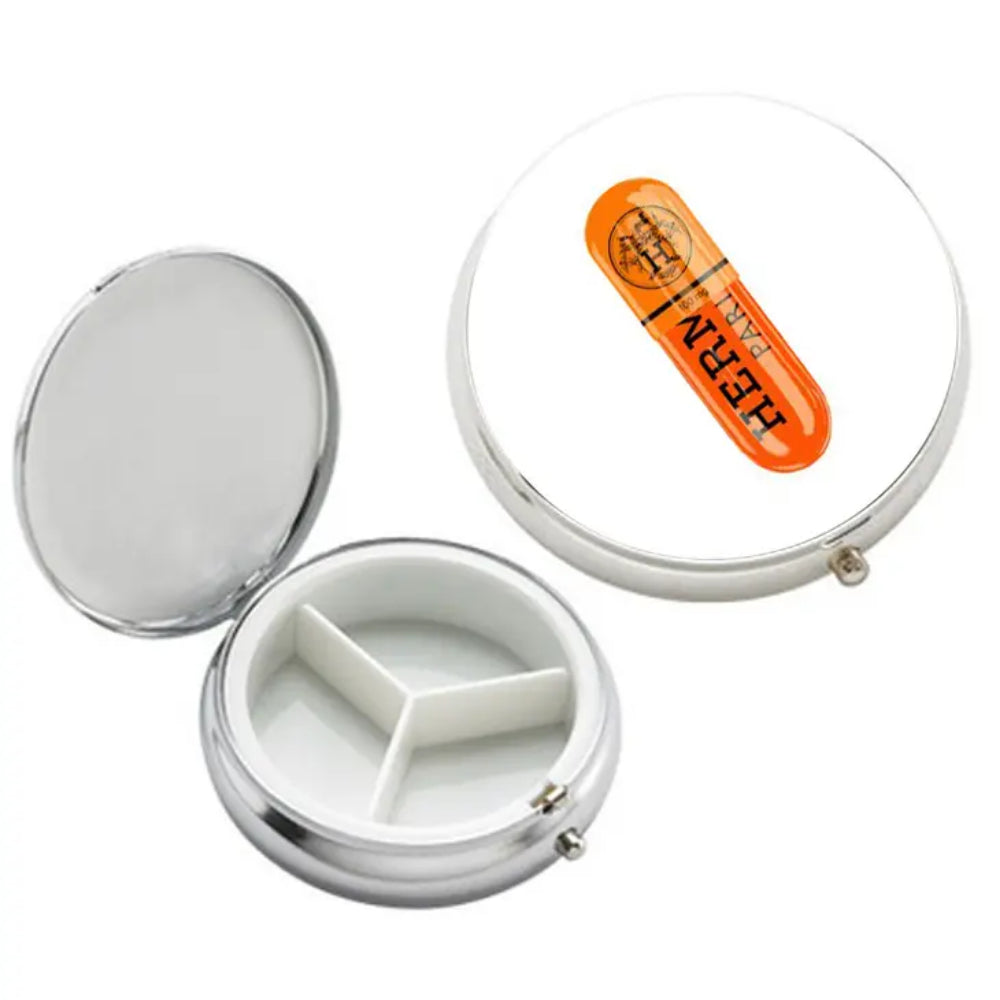 Stylish Round Metal Three - Compartment Pill Storage Case