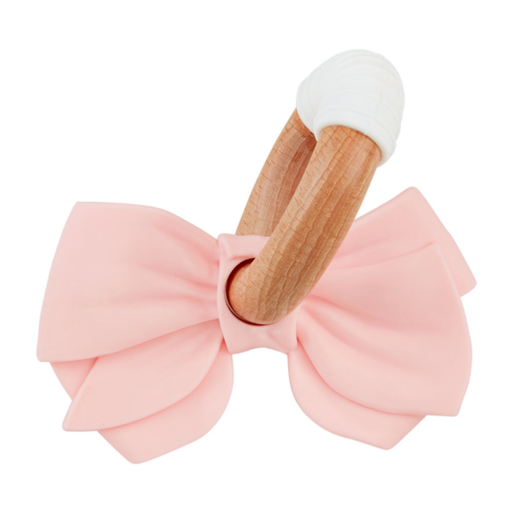Mud Pie Vibrant Pink and White Bow - Shaped Silicone Teething Rings for Babies