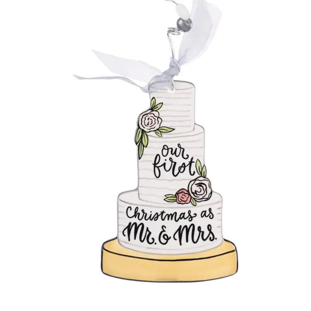 Glory Haus Hand - painted Ceramic Three - tiered Wedding Cake Flat Christmas Ornament
