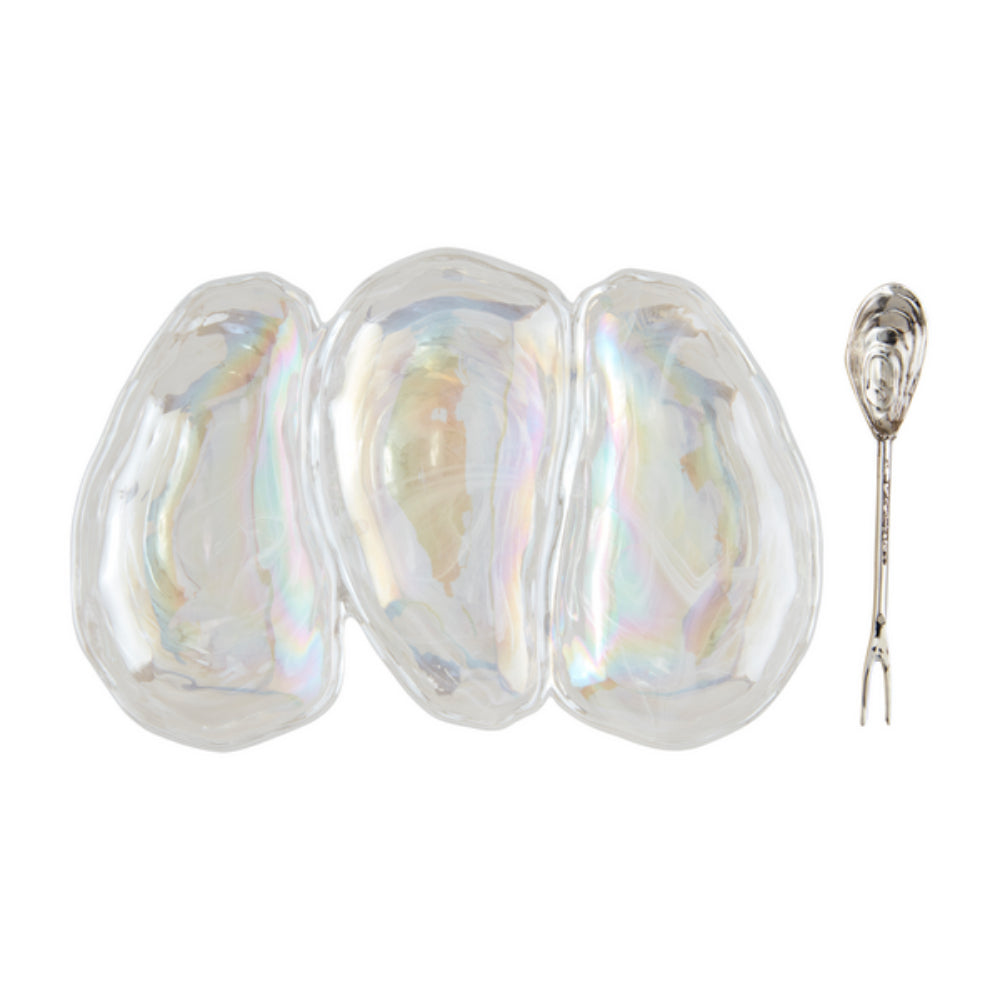 Elegant Mud Pie Glass Oyster-Inspired Triple Dip Serving Set