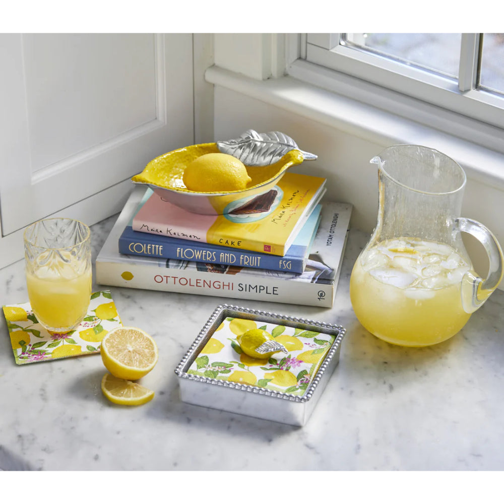 Exquisite Handmade Mariposa Lemon Decorative Beaded Napkin Box Set for Parties