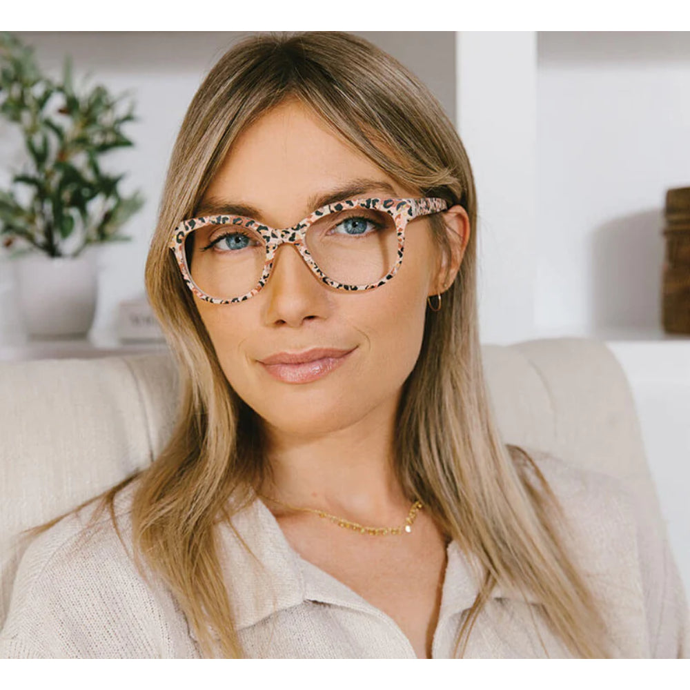 Peepers Fashionable Blue Light Reading Glasses - Oasis Blush Leopard Pattern