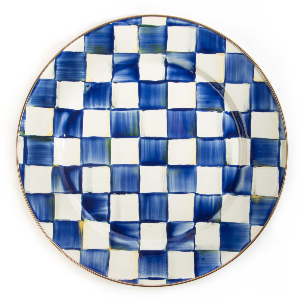 MacKenzie-Childs Hand-Painted Blue Royal Check Enamel Charger Plate