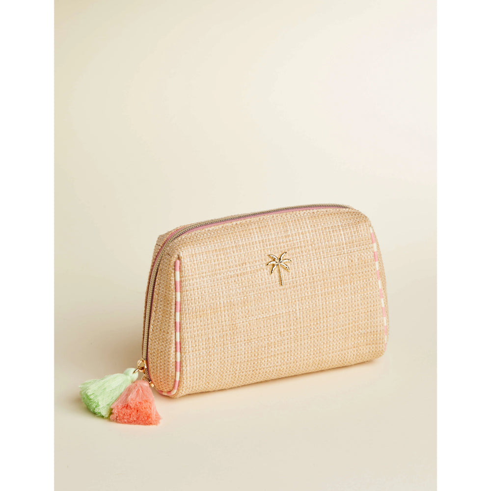Spartina Palm Tree Boho-style Faux Straw Cosmetic Pouch