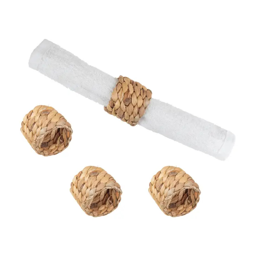Set of 4 Woven Hyacinth Decorative Napkin Rings for Tabletop