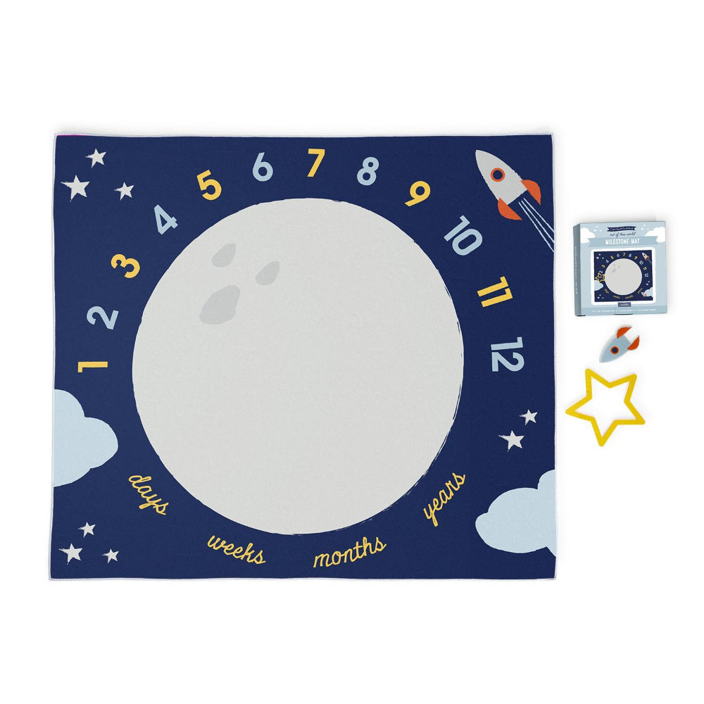 Two's Company Cosmic Milestone Mat/Curtain with Star & Rocket Markers in Gift Box