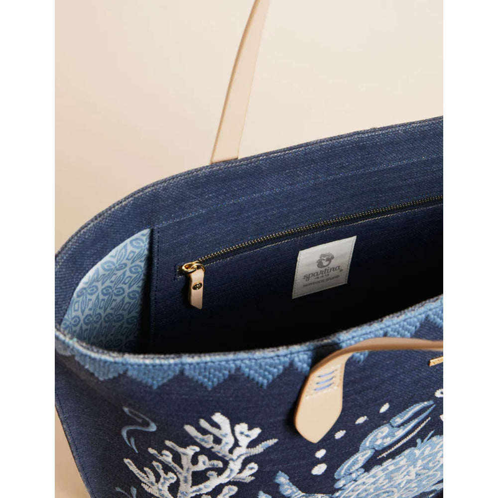 Spartina Fiesta Cotton and Jute Blend Beach Tote Bag with Embroidered Hamilton Crab Design