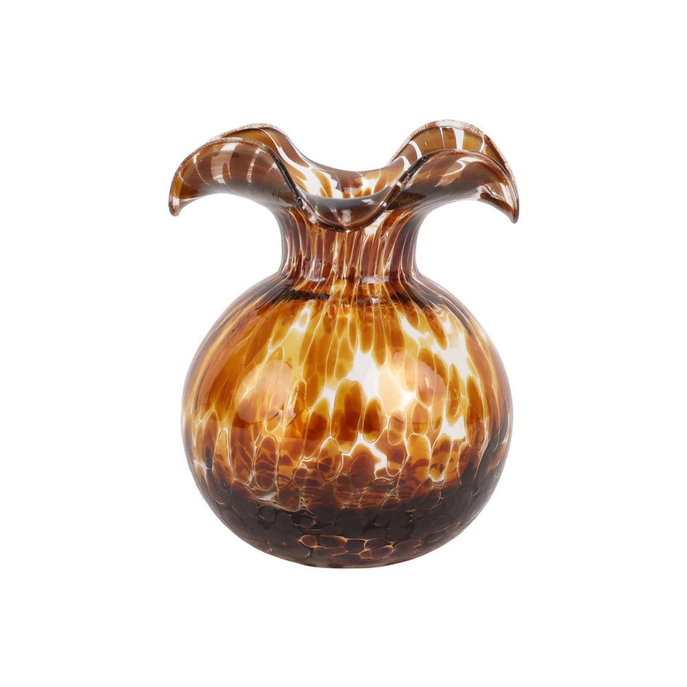 Vietri Brown Tortoiseshell Fluted Glass Vase Inspired by Hibiscus Flower