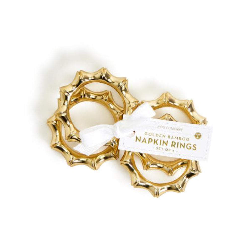 Stylish Golden Aluminum Napkin Rings in Faux Bamboo Style - Set of Four for Special Occasions