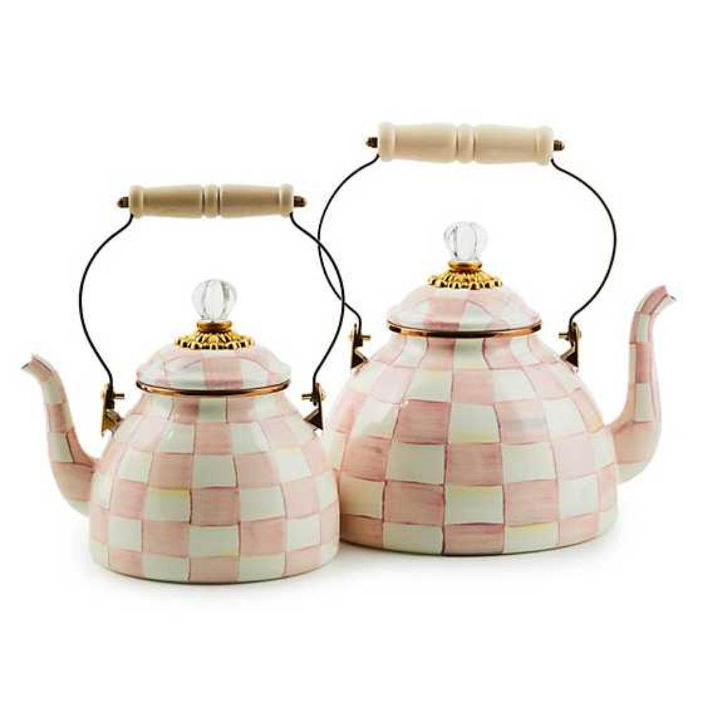 MacKenzie-Childs Hand-Painted Rosy Check Enamel Tea Kettle in Different Sizes