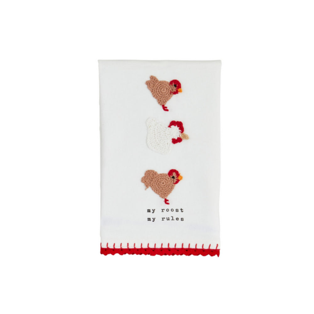 Mud Pie Handmade Crochet Farm Animal Decorative Chambray Hand Towel for Kitchen and Bathroom