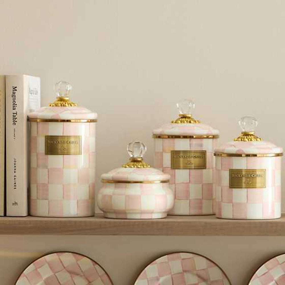 MacKenzie-Childs Decorative Rosy Check Pattern Enamel Squashed Storage Pot