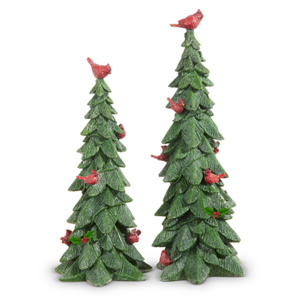 Raz Imports Decorative Green Tree Figurine with Cardinals and Holly for Festive Home Decor