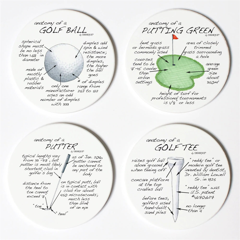Dishique 4-Piece Golf Anatomy Sandstone Coasters Set