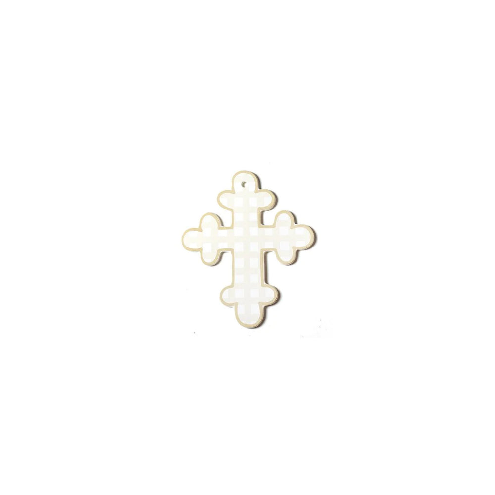 Ceramic Ecru Gingham 10-Inch Cross for Decorative and Gift Purposes