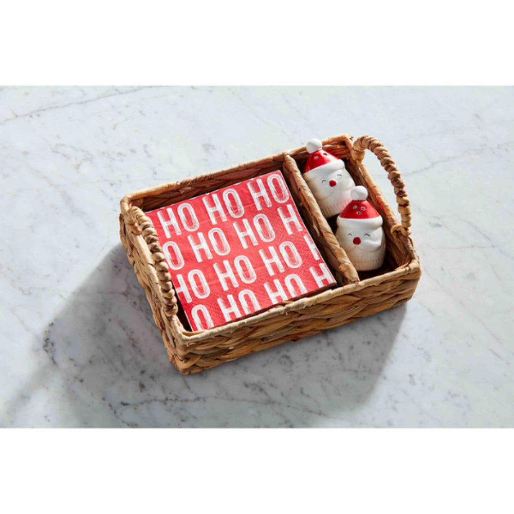 Mud Pie Festive Santa Ceramic Salt & Pepper Set with Basket and Napkins