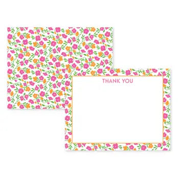 Pink and Orange Floral Thank You Flat Cards for Boutique Use