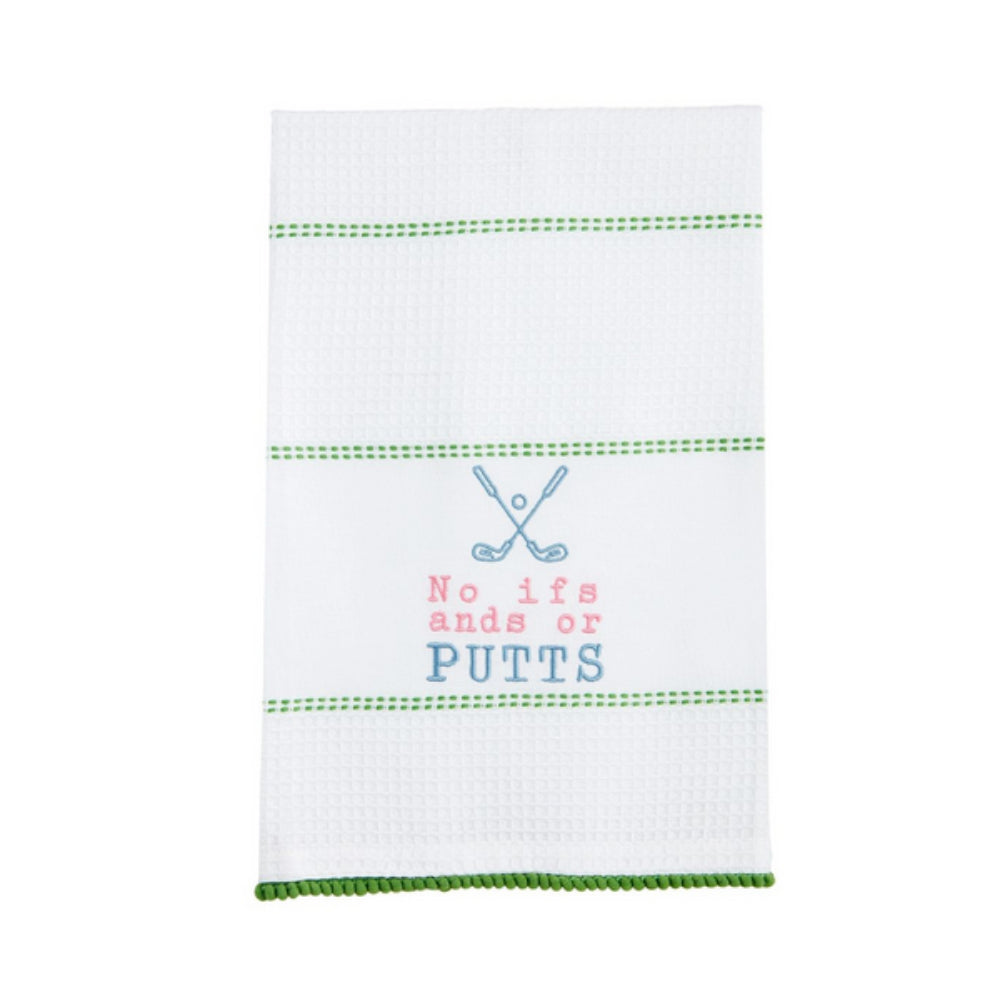Mud Pie Soft Cotton Golf Embroidery Waffle Towels with Pom Trim
