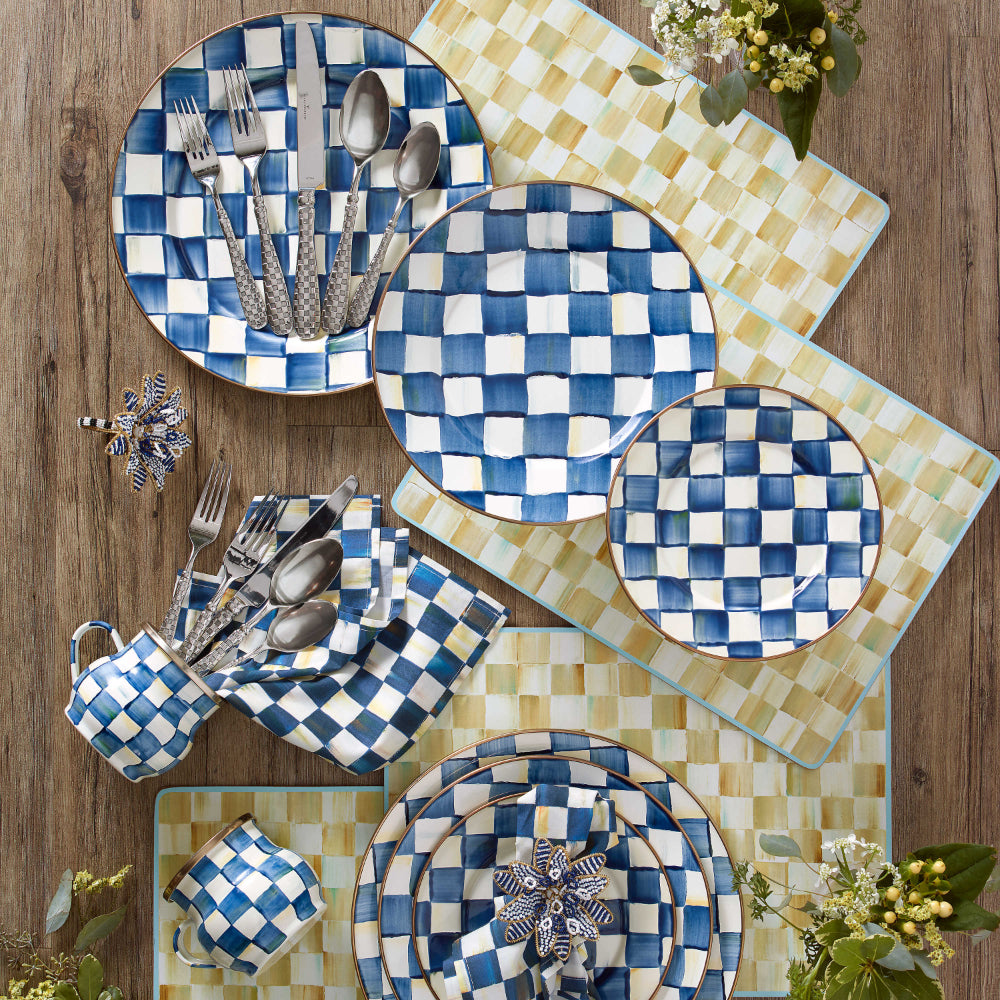 MacKenzie-Childs Hand-Painted Blue Royal Check Enamel Charger Plate