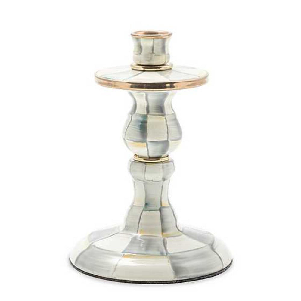 MacKenzie-Childs Hand-Painted Grey Check Enameled Steel Candlestick