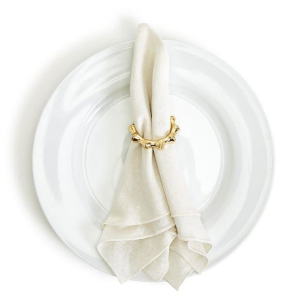 Stylish Golden Aluminum Napkin Rings in Faux Bamboo Style - Set of Four for Special Occasions