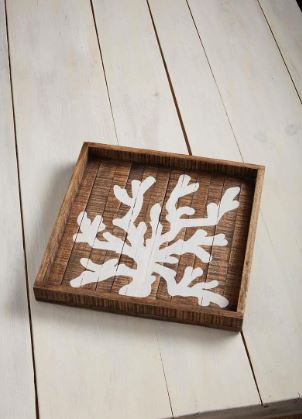 Exquisite Mud Pie Coral - Patterned Mango Wood Slat Serving Tray