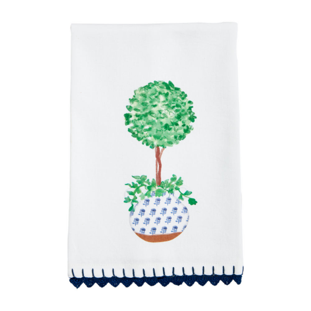 Mud Pie Luxury Blue Cotton Potted Plant Design Hand Towels for Bathroom Decor