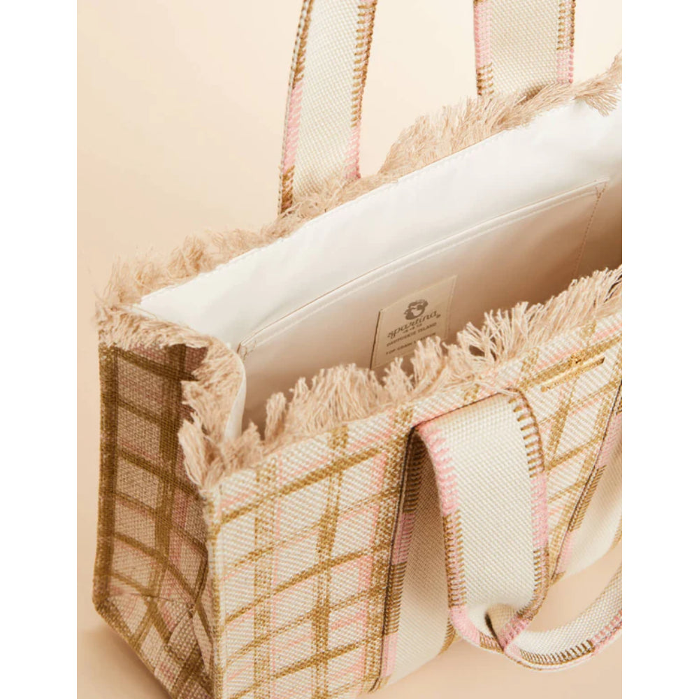 Spartina Calm Waters Plaid Luxury Cotton-Jute Fringe Tote