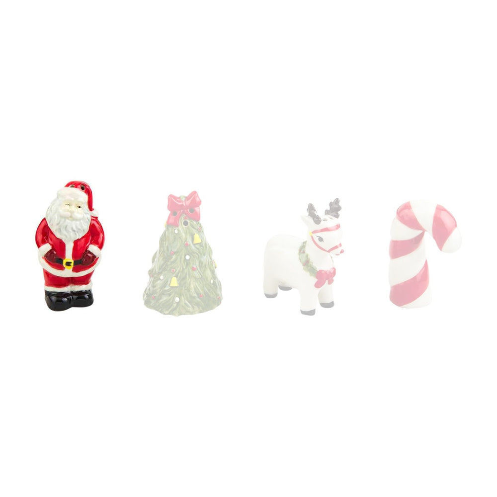 Mud Pie Christmas - Themed Vintage Stoneware Salt and Pepper Shakers for Home Decor