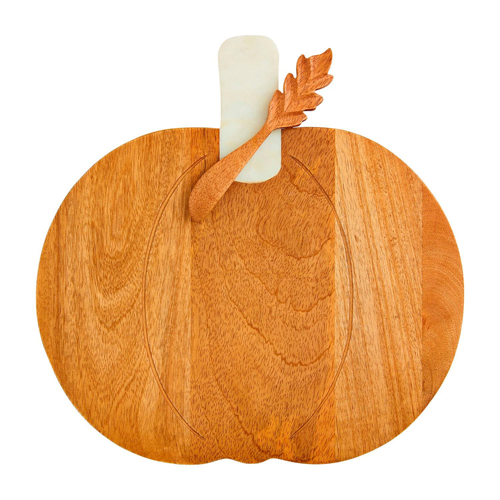 Mud Pie Exquisite Wood and Marble Hand - crafted Pumpkin - shaped Serving Board Set