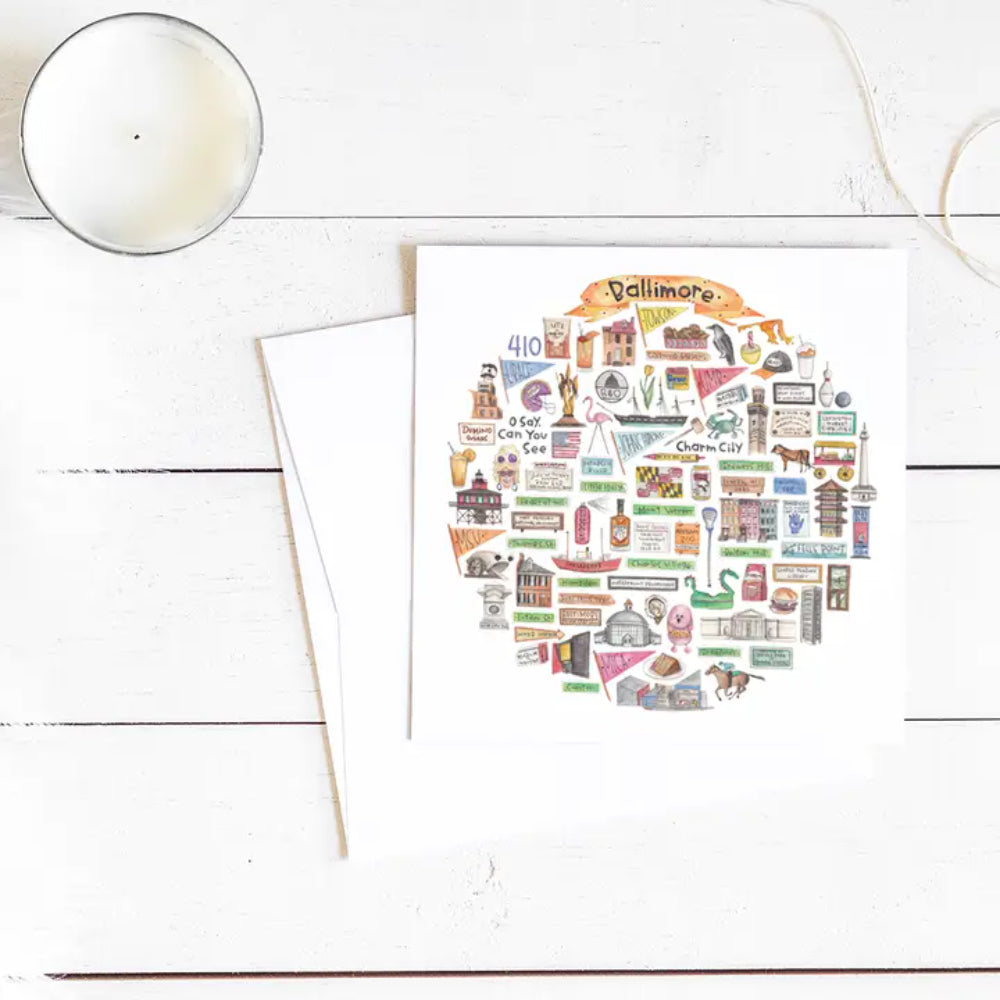 Custom Baltimore, Maryland Icon Watercolor Blank Notecard for Souvenir and Gifting