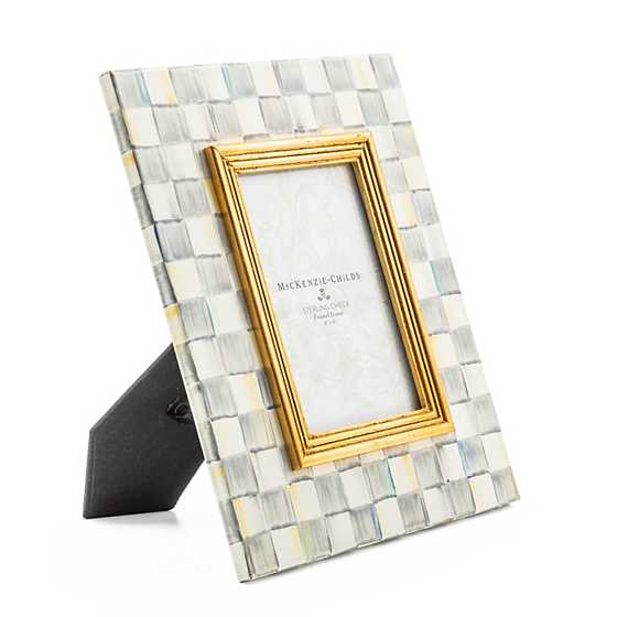 MacKenzie-Childs Hand-Painted Grey Checks Sterling Enamel Picture Frame