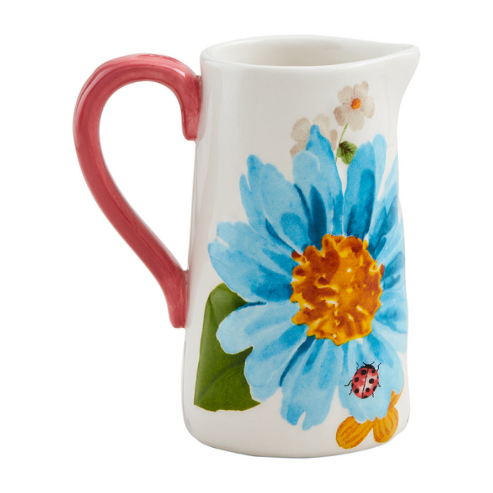 Mud Pie Ceramic Floral-Designed Pitcher Style Bud Vase for Displaying Small Flowers