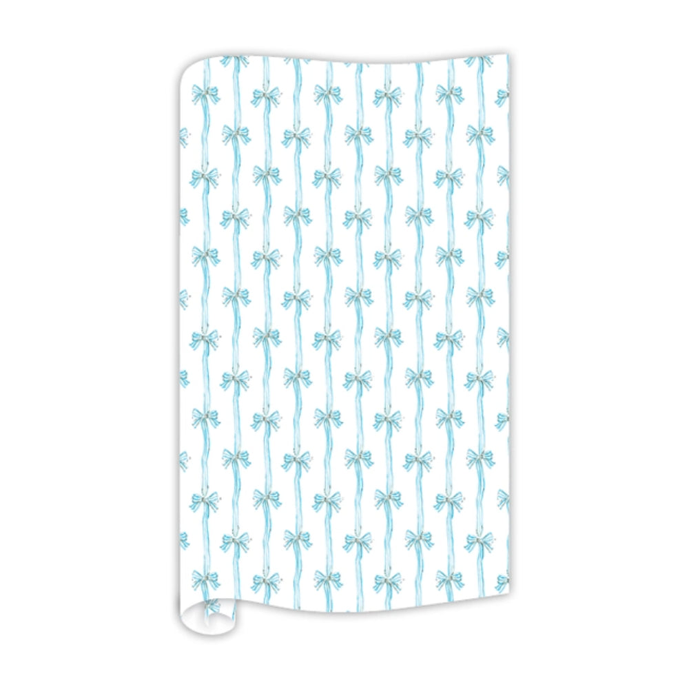 Hand - painted Blue Bow and Stripe Design Gift Wrapping Paper by Rosanne Beck