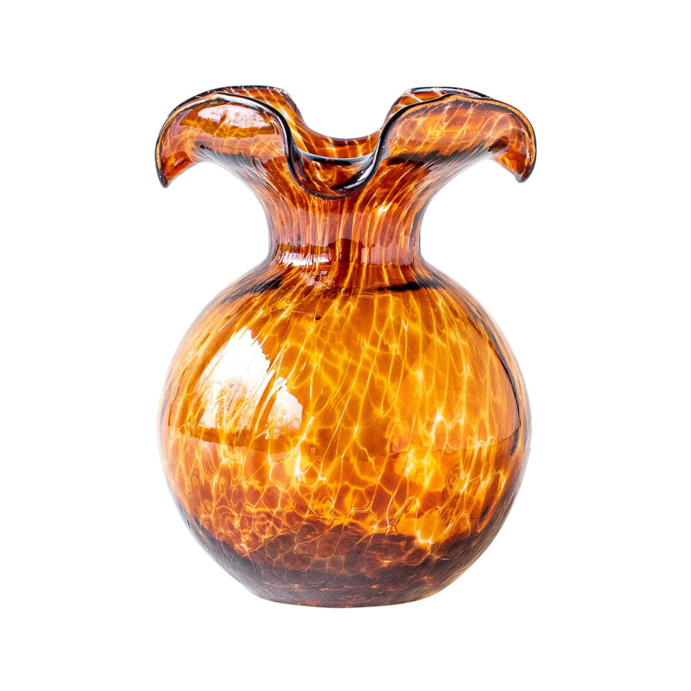 Vietri Brown Tortoiseshell Fluted Glass Vase Inspired by Hibiscus Flower