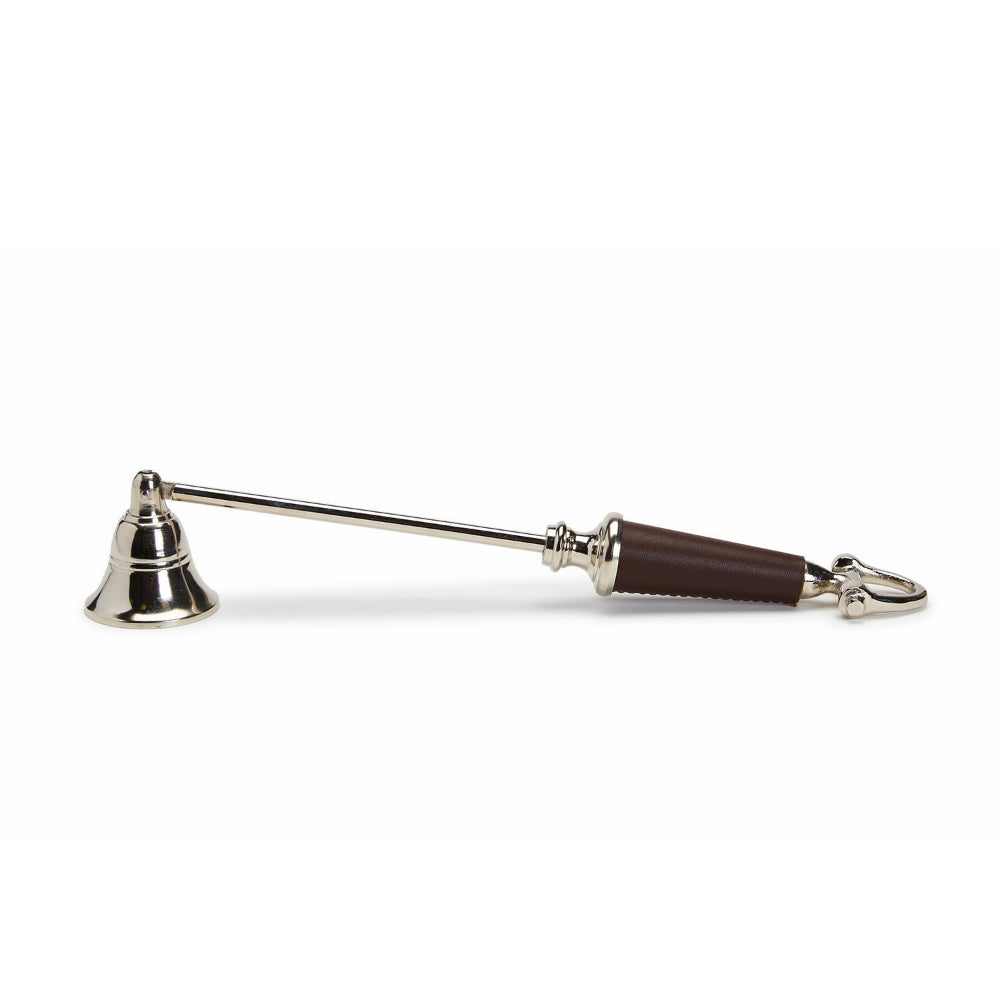 Two's Company Vegan Leather-Handled Brass Bell-Shaped Candle Snuffer