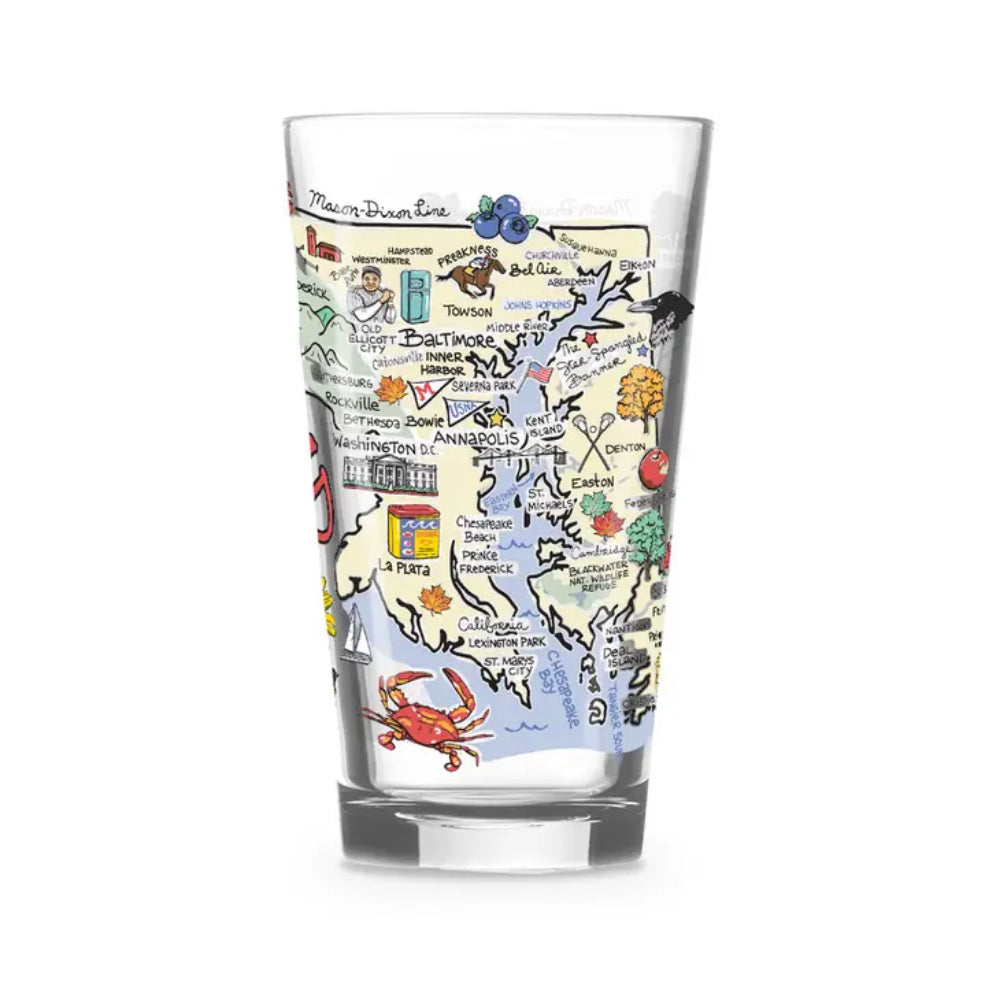 16oz Fishkiss Maryland Embossed Drinking Glass