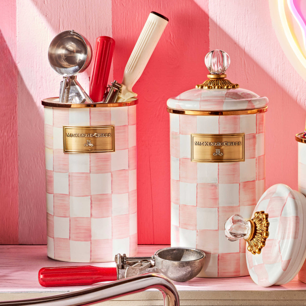 MacKenzie-Childs Tall Rosy Check Hand-Painted Enamel Utensil Holder