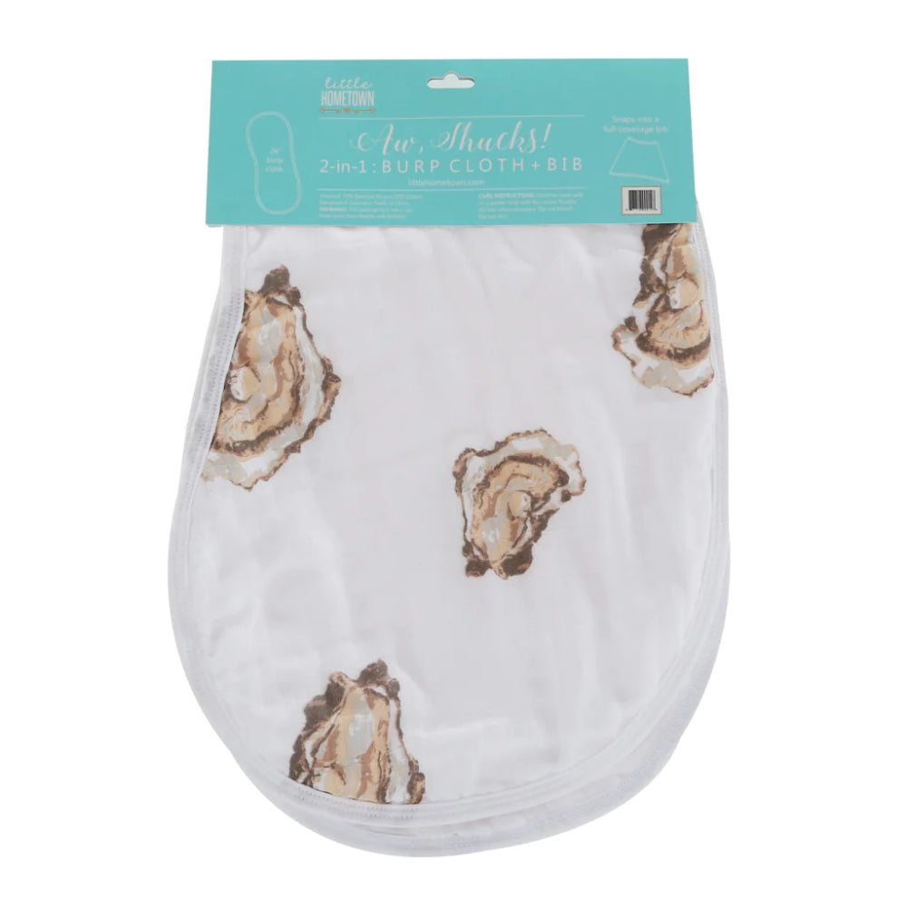 Little Hometown Oyster Unisex Baby Burping Cloth and Bib Set