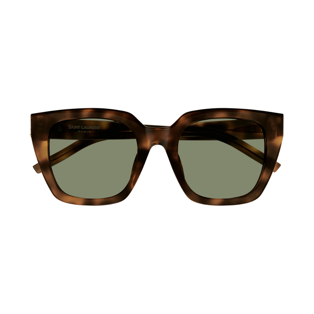 Stylish Saint Laurent SL M143 Women's Cat-Eye Sunglasses in Havana (Tortoiseshell) Frame and Green Lenses