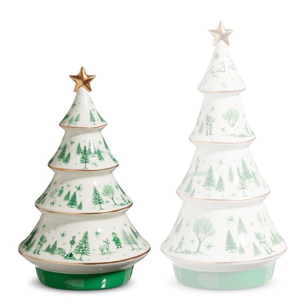 Dolomite Green Christmas Decorative Scene Trees in Two Sizes