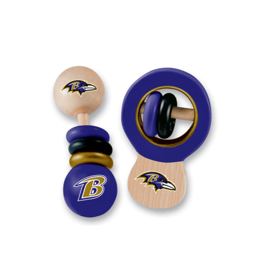 Two - Piece Set of Masterpieces Brand Baltimore Ravens NFL Baby - Friendly Rattles for Young Fans